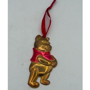 Vintage Disney Brass Winnie the Pooh Christmas Ornament Red Enameled Shirt
